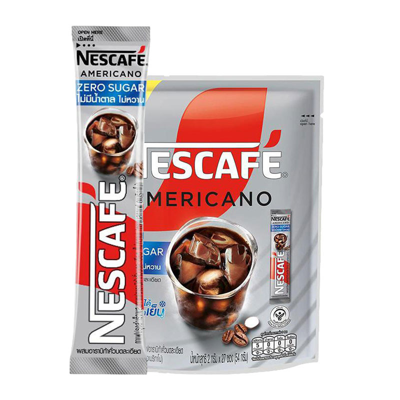 เนสกาแฟ อเมริกาโน่ กาแฟดำ สูตรไม่มีน้ำตาล 2 กรัม x 27 ซอง | NESCAFÉ Americano No Sugar Instant Coffee 2g x 27 Sachets
