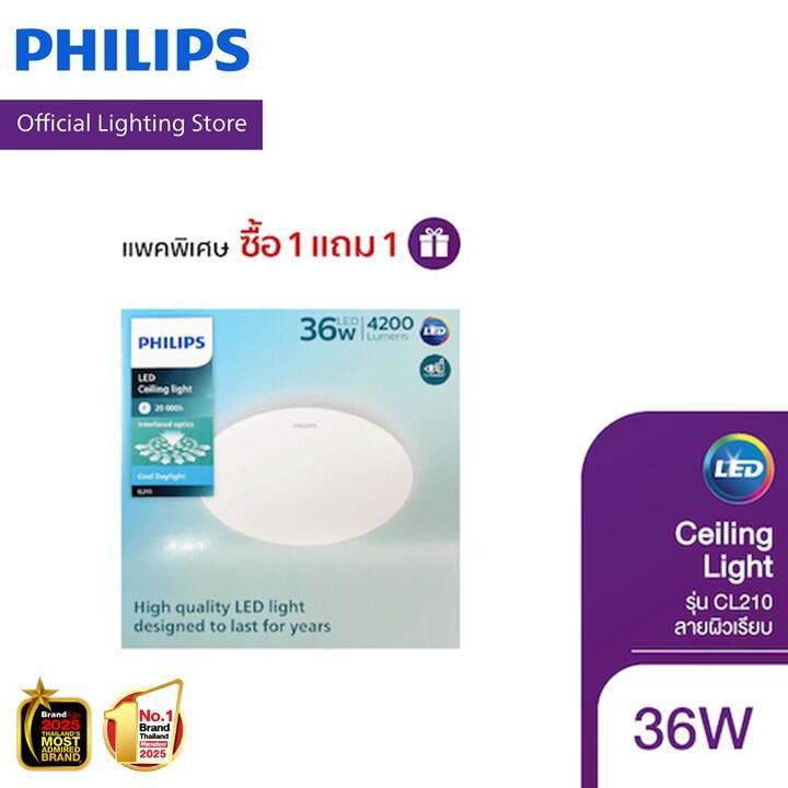 [1 แถม 1]Philips Lighitng ไฟโคมเพดาน LED สำเร็จรูป 36 วัตต์ แสงขาว Cool daylight 6500K ลายผิวเรียบ (ไม่มีรีโมท)