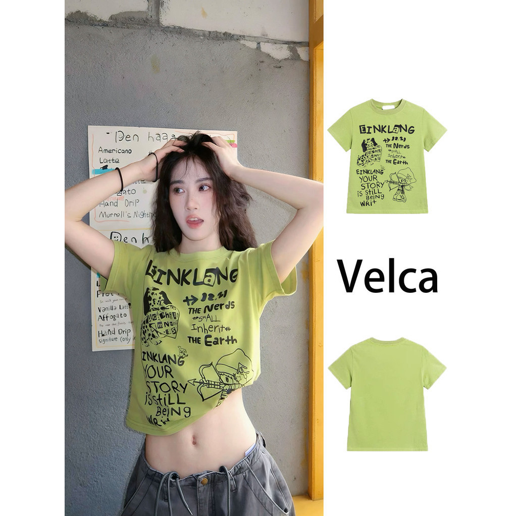 พร้อมส่งจากกทม🌸หลวมและเรียบง่าย เสื้อยืดแฟชั่นแขนสั้นคอกลมผู้หญิงเสื้อยืดสไตล์เกาหลี Velca