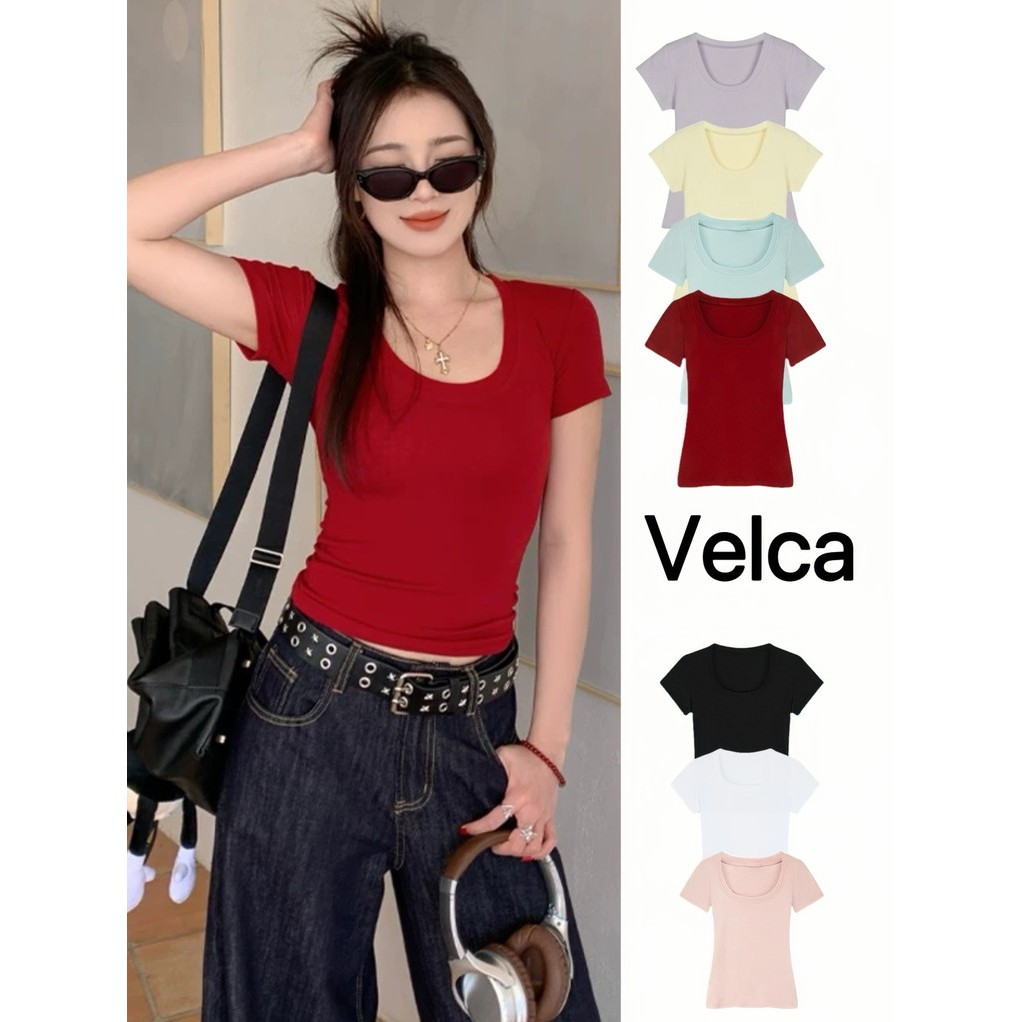 พร้อมส่งจากกทม เสื้อยืดคอกลม เสื้อยืดผู้หญิง ผ้านุ่มใส่สบาย แฟชั่นสไตล์เกาหลี Velca