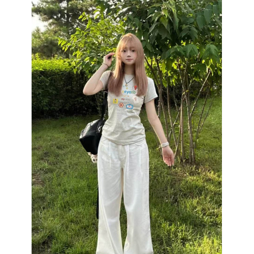 Novva 100% Cotton T-shirt เสื้อยืด เสื้อ baby tee เสื้อยืดคอกลม สีเทา น่ารักสบาย ๆ สไตล์แคชชวล