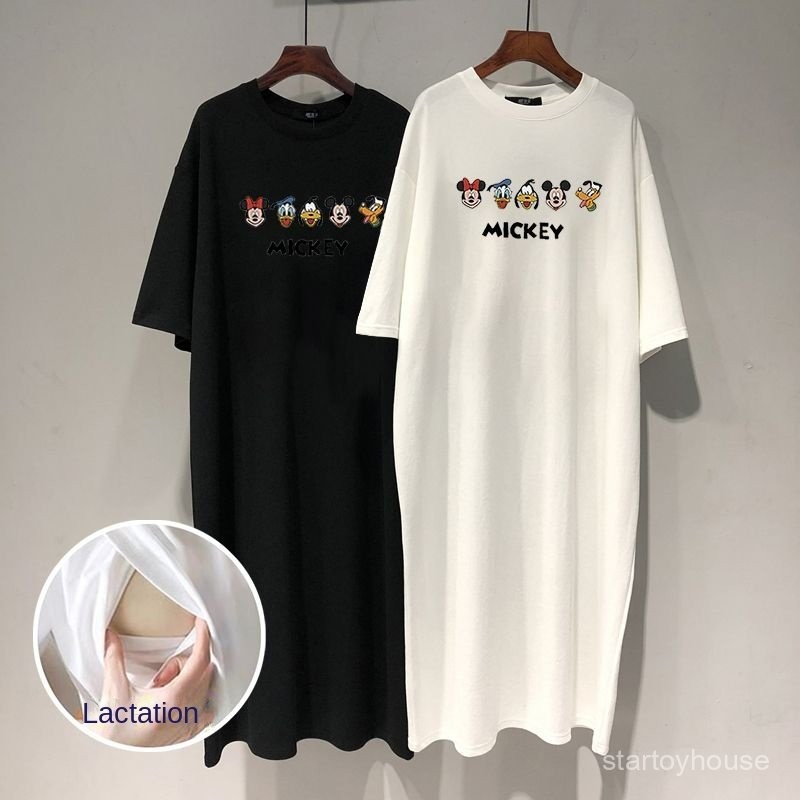 การให้นมบุตร T เสื้อกระโปรง ชุดคลุมท้อง ชุดพยาบาล ท็อปพยาบาลที่สวมใส่ได้หลังคลอด เสื้อผ้าฤดูร้อน