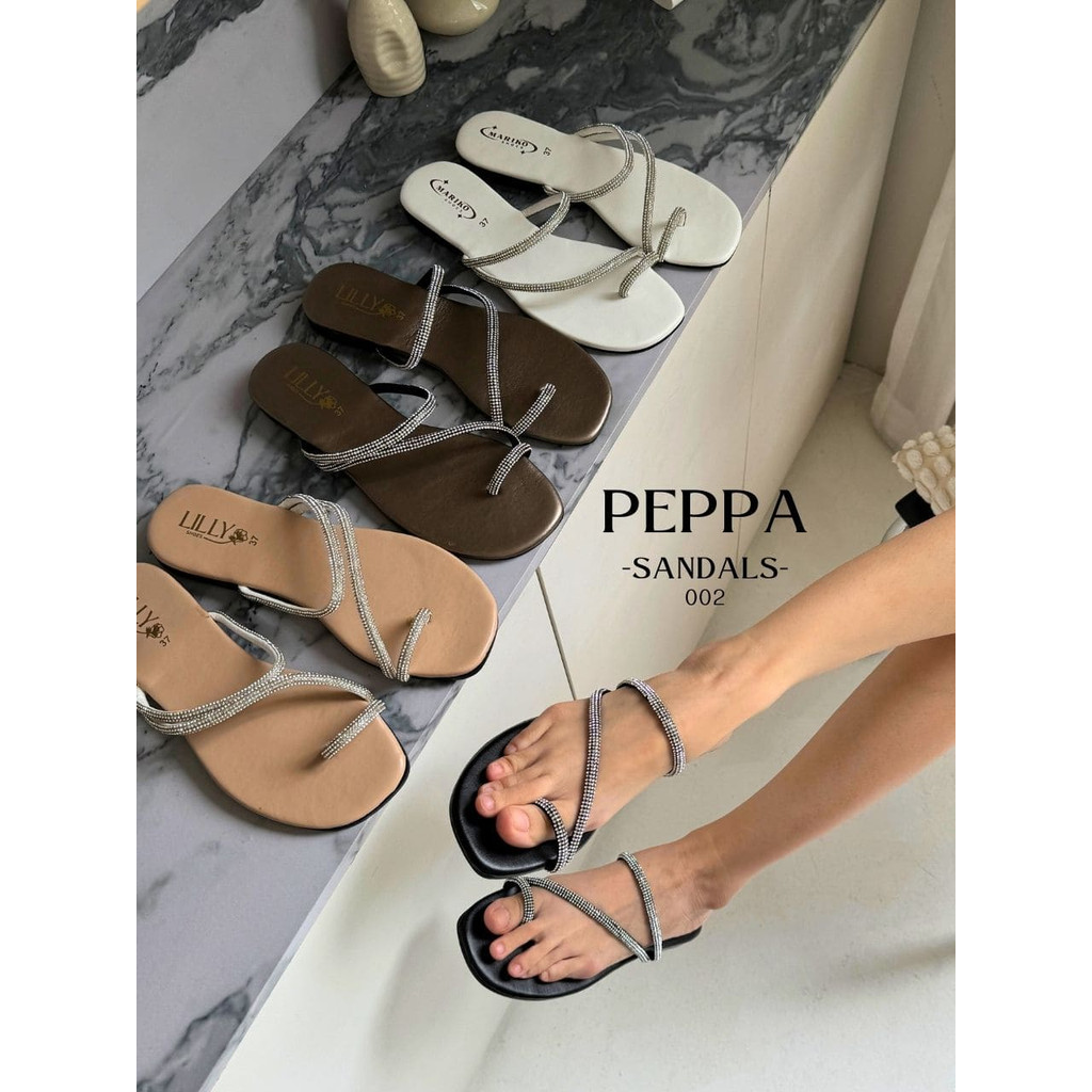 *ขายดี* Sharisa Shoes รุ่น PEPPA (002) รองเท้าแตะคาดเพชรสวมโป้ง ขับผิว พื้นนิ่ม ส้นแบน น้ำหนักเบา ใส่แล้วขับผิว ใส่สบาย