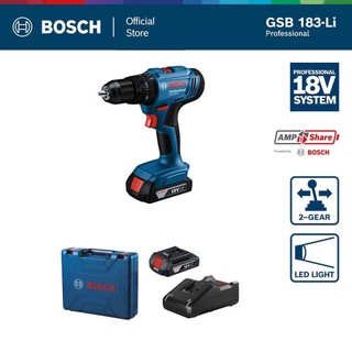 BOSCH สว่านกระแทกไร้สาย 18V GSB 183 LI (พร้อมแบต 1 ก้อน และ ที่ชาร์จ)