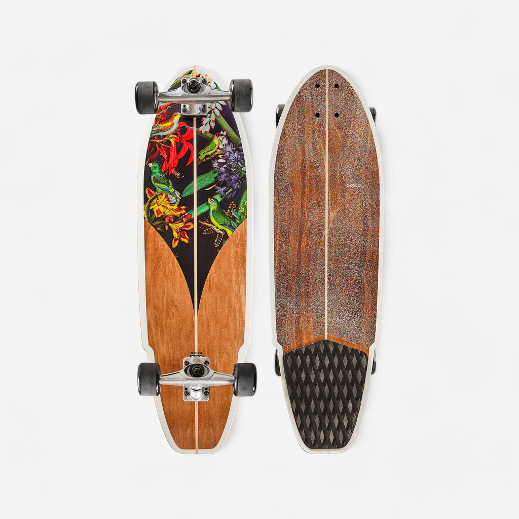 ลองบอร์ดรุ่น Carve 540 (ลายนก) - ดำรมควัน,น้ำตาลอิฐเผา | Longboard Surfskate Cruising 32" Carve 540 