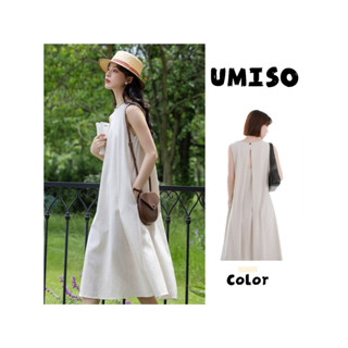 UMISO ชุดเดรสยาว เดรสคอกลม เนื้อผ้าใส่สบาย  เดรสแขนกุด ชุดเท…