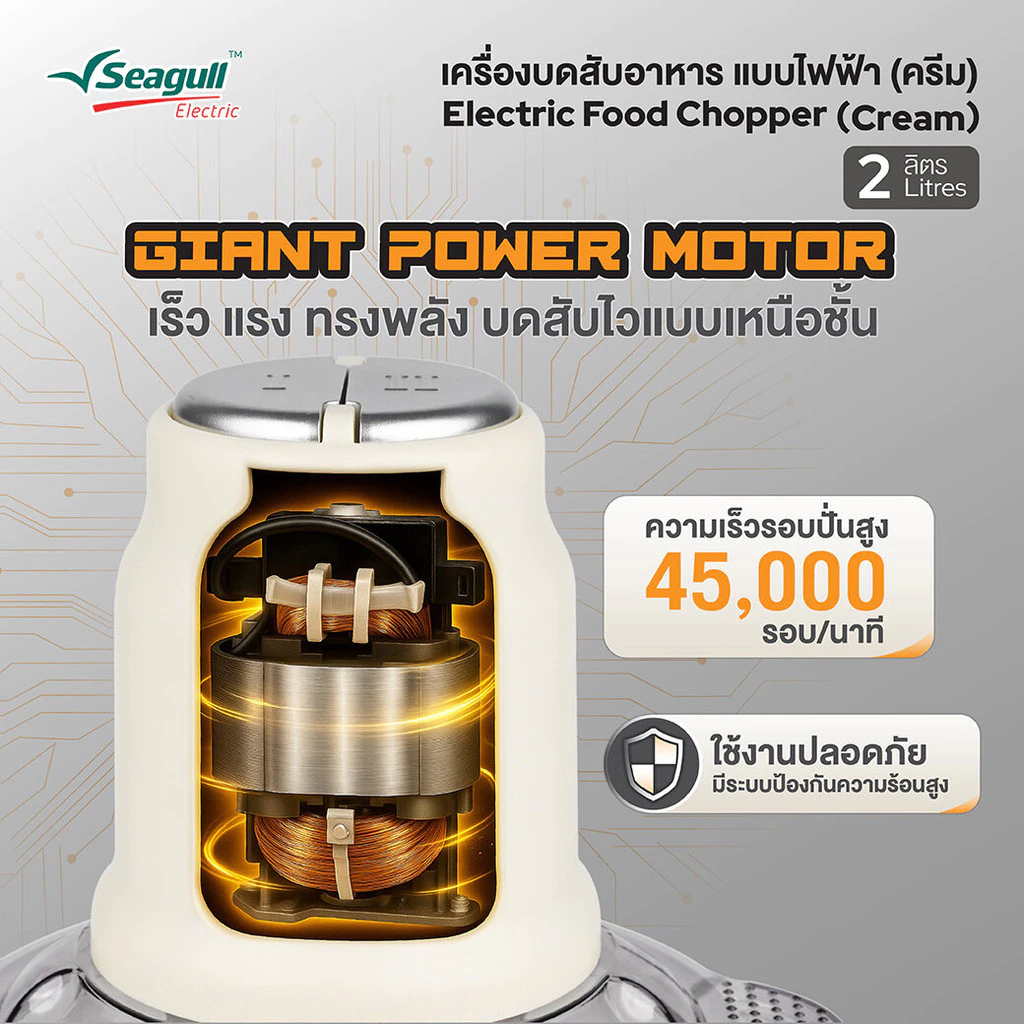 Seagull เครื่องบดสับอาหาร แบบไฟฟ้า 2 ลิตร (ครีม) เครื่องบดไฟฟ้า เครื่องผสมอาหาร thumbnail 5