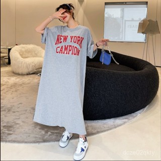 ชุดเดรสแขนสั้นยาวขนาดใหญ่ใหม่ สไตล์นางฟ้าหวาน เรียบง่าย ชุดน…