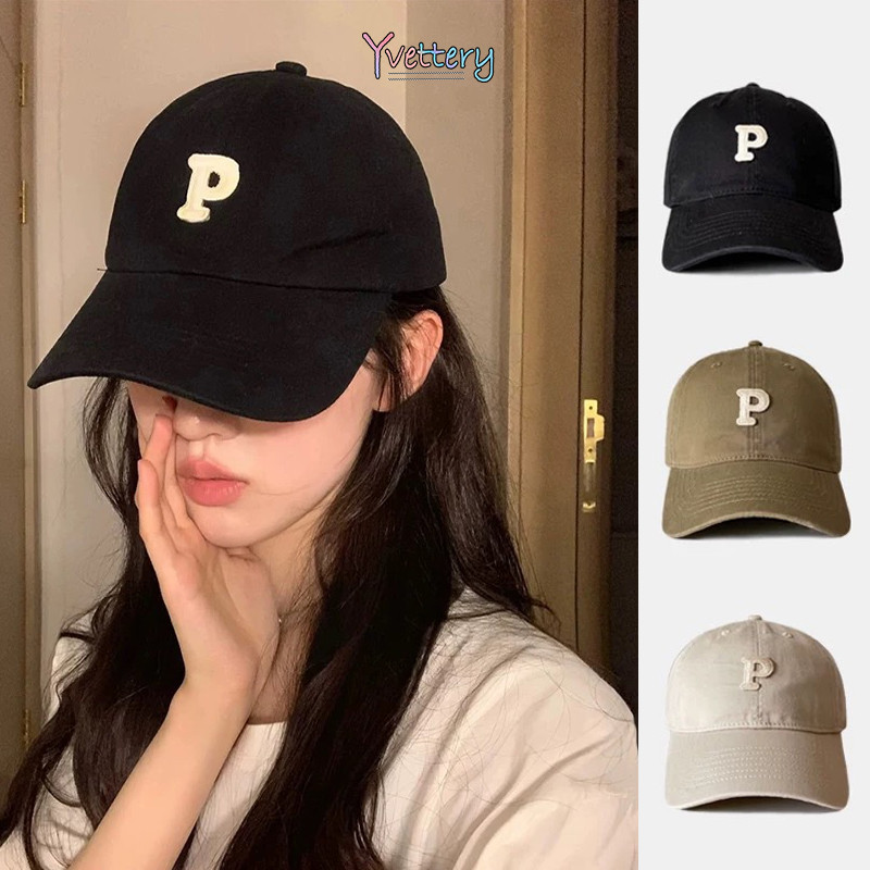 ร้านค้าไทย🔥หมวกเบสบอลผู้หญิง ปักตัวอักษรP แฟชั่นสไตล์เกาหลีป้องกันแดดปรับขนาดได้ เข้ากับทุกการแต่งกาย
