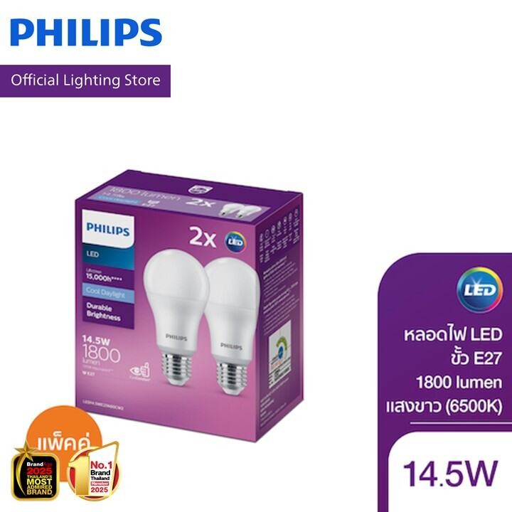 [แพคคู่]Philips Lighting หลอดไฟ LED 14.5วัตต์ ขั้ว E27 แสงขาว Cool Daylight 6500K & แสงอุ่น Warm White 3000K