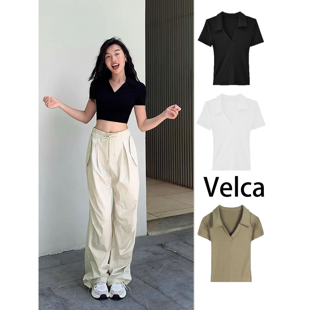 พร้อมส่ง  แขนสั้น ใส่เที่ยว เสื้อผ้าแฟชั่นเกาหลี เสื้อโปโลฤดูร้อนสำหรับผู้หญิง  ใส่ทํางาน Velca