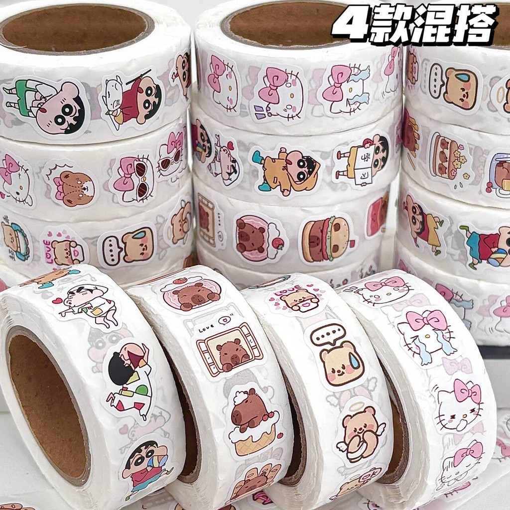 สติกเกอร์ซีล ลายการ์ตูนน่ารัก DIY สําหรับติดตกแต่งสมุดทํามือ ของขวัญ 500 ชิ้น ต่อม้วน Z4YK
