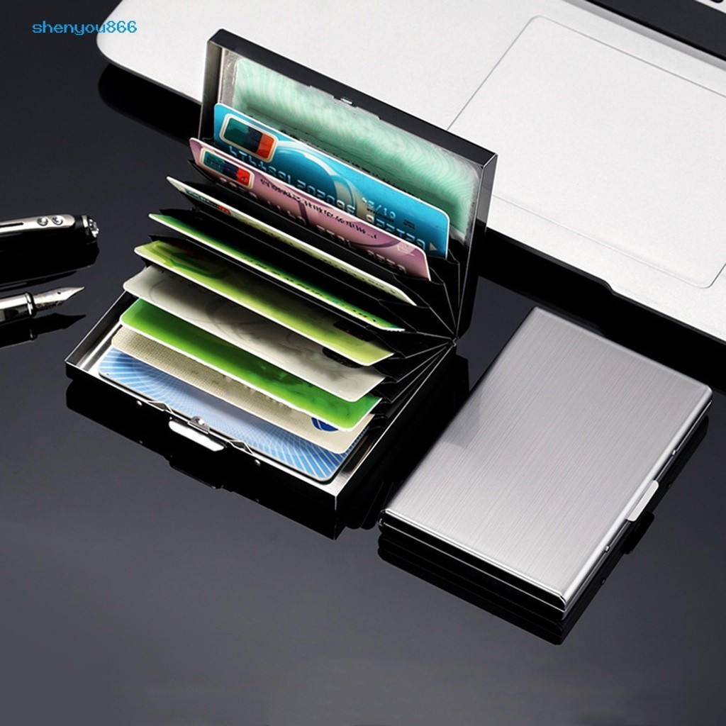 Sys- กล่องการ์ด RFID บล็อกโลหะ 6 ช่อง ใส่การ์ด ดีไซน์หัวเข็มขัด ปลอดภัย
