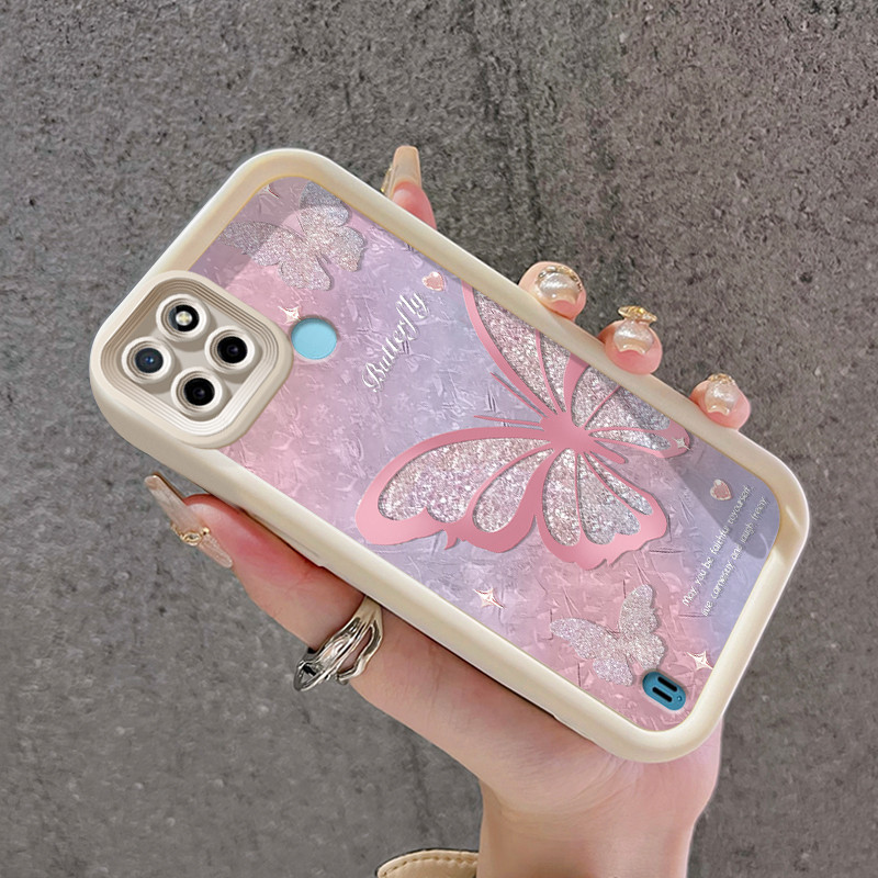 เคสสำหรับ Realme C21Y Realme C25Y เคสโทรศัพท์ทนต่อการขีดข่วนและกันกระแทกซิลิโคนอ่อนดีไซน์สวยผีเสื้อเป็นประกาย