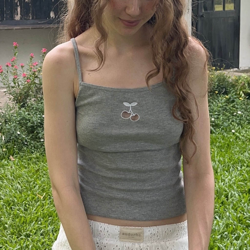 Cherrì tank top ( grey, white )