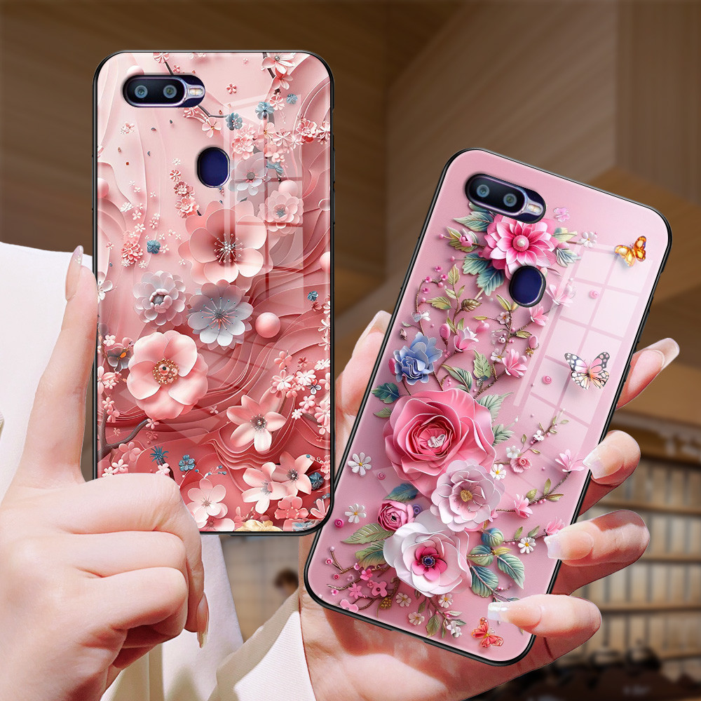ดอกไม้ เคส กระจก oppo F9 pro A96 A95 A94 A93 A92 A83 A77 S A76 A74 A72 A79 A91 F5 F7 F19 F15 F11 F19 pro F11 pro h3f2095
