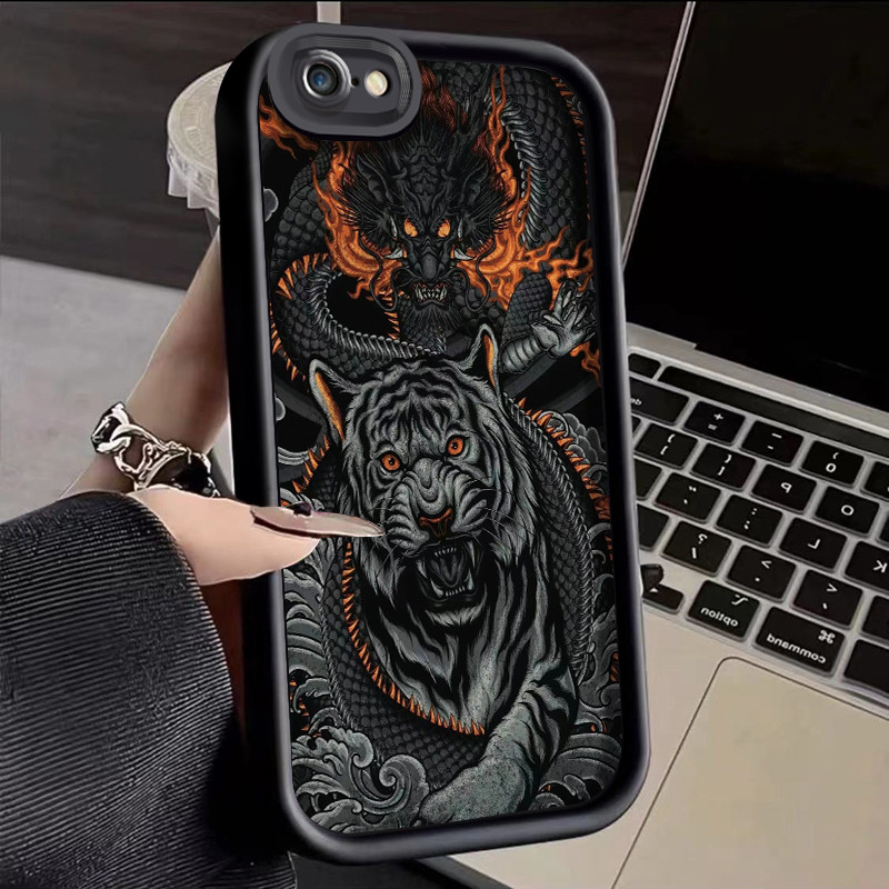 เคสสำหรับ iPhone 6 Plus 6s Plus 7 Plus 8 Plus SE 2020 เคสโทรศัพท์ซิลิโคนฝาครอบป้องกันลายมังกรและเสือ