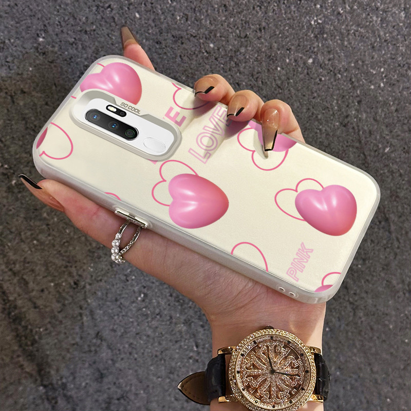 เคสสำหรับ OPPO A5 2020 A9 2020 A11 เคสโทรศัพท์รูปหัวใจสีชมพูเคสแข็งซิลิโคนใส