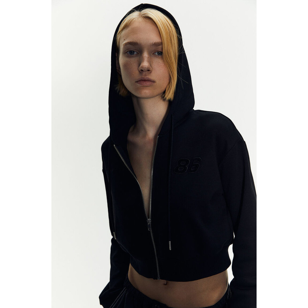 H&M Woman Cropped motif-detail zip-through hoodie 1216425_1