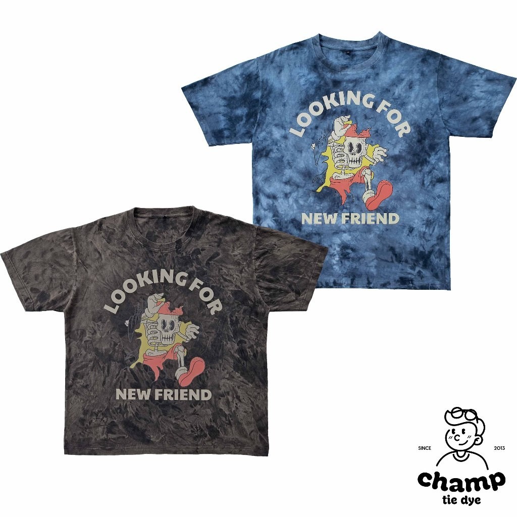 LOOKING FOR NEW FRIEND l Tie Dye Oversized T-shirt unisex เสื้อมัดย้อม โอเวอร์ไซซ์ โทนสีดำ