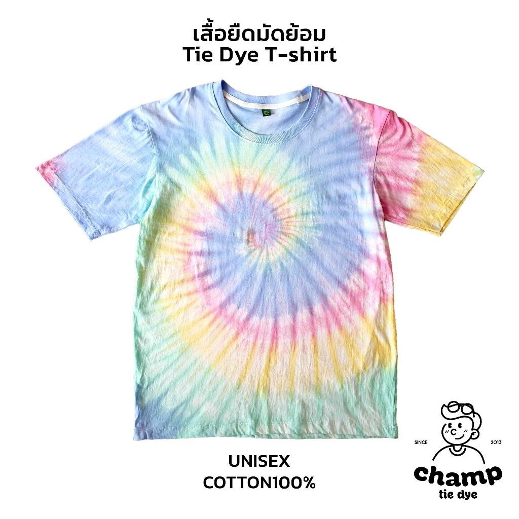เสื้อยืดมัดย้อม ลายก้นหอย สีพาสเทลโอเวอร์ไซส์ Tie Dye Pastel Spiral Oversized  kids T-shirt unisex