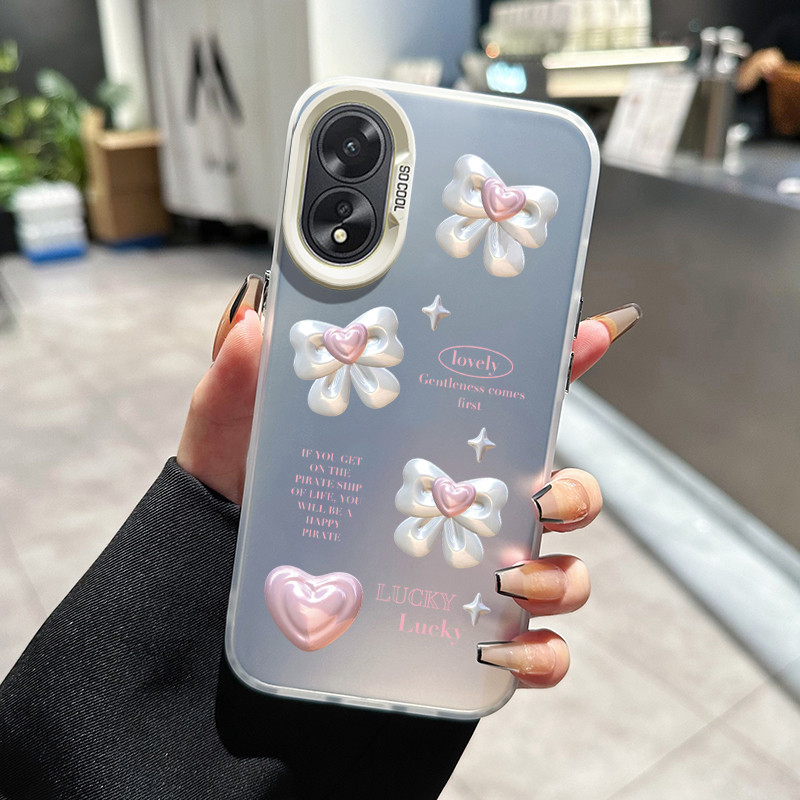 เคสสำหรับ OPPO A18 A38 A31 2020 A8 เคสป้องกันเคสมือถือโปร่งแสงรูปโบว์ของเด็กผู้หญิงเคสแข็ง