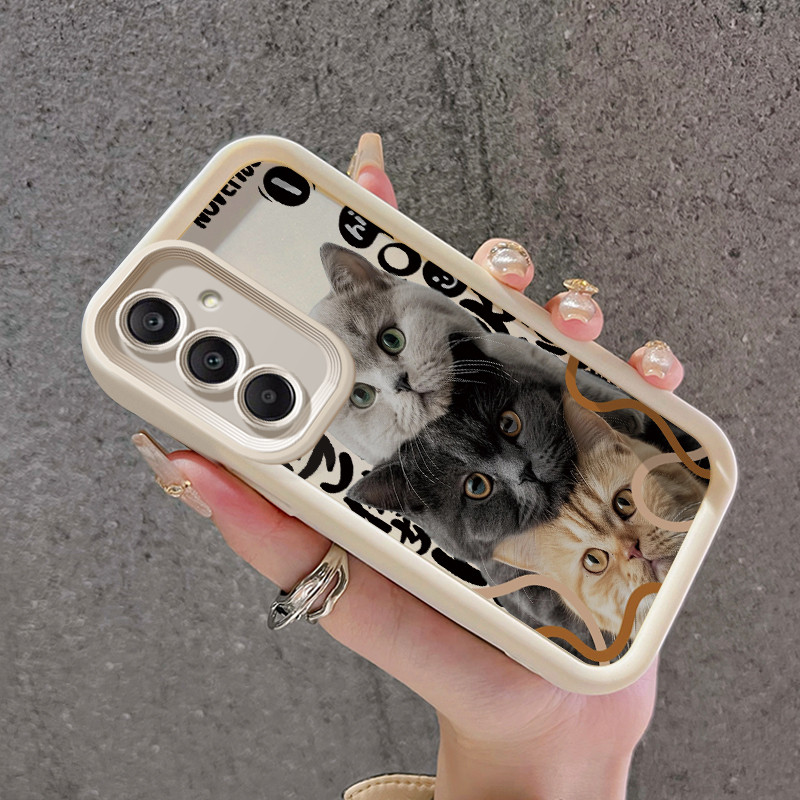 เคสสำหรับ Samsung A25 Samsung A15 4G A15 5G เคสกล้องจริงเคสมือถือลายแมวปลอกซิลิโคนแบบนิ่มดูดซับแรงกระแทก