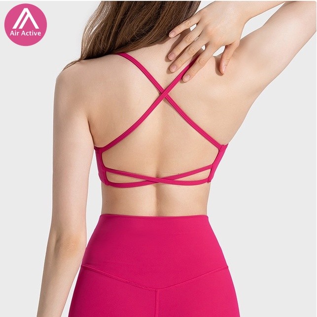 AirActive สปอร์ตบราเสริมฟองน้ํา กันกระแทกสําหรับผู้หญิง สีนู้ดเด่น แต่งสายคล้องสปาเก็ตตี้ ใส่เล่นโยคะ วิ่ง ฟิตเนส