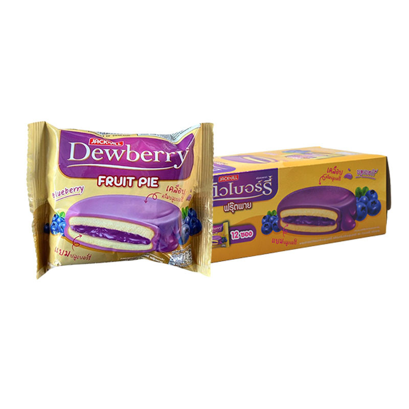 ดิวเบอร์รี่ เค้กพายเคลือบครีมบลูเบอร์รี่ 18.5 ก. 12 ชิ้น DEWBERRY Fruit Pie Coating Bluberry 18.5 g 