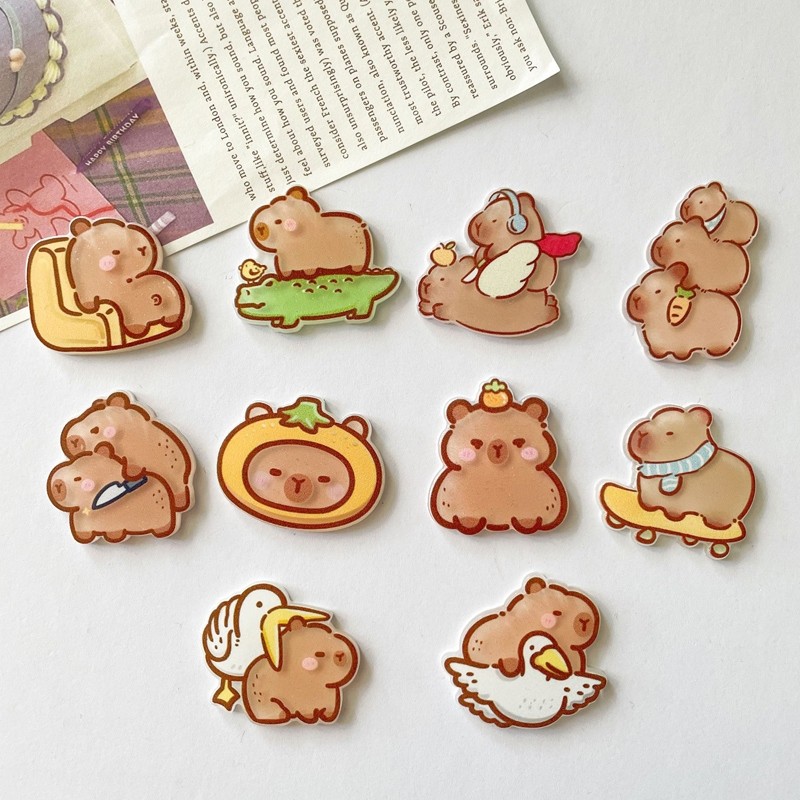 sparklyCapybara เข็มกลัดน่ารักการ์ตูน DIY เข็มกลัดนักเรียน Best Friend ป้ายคู่