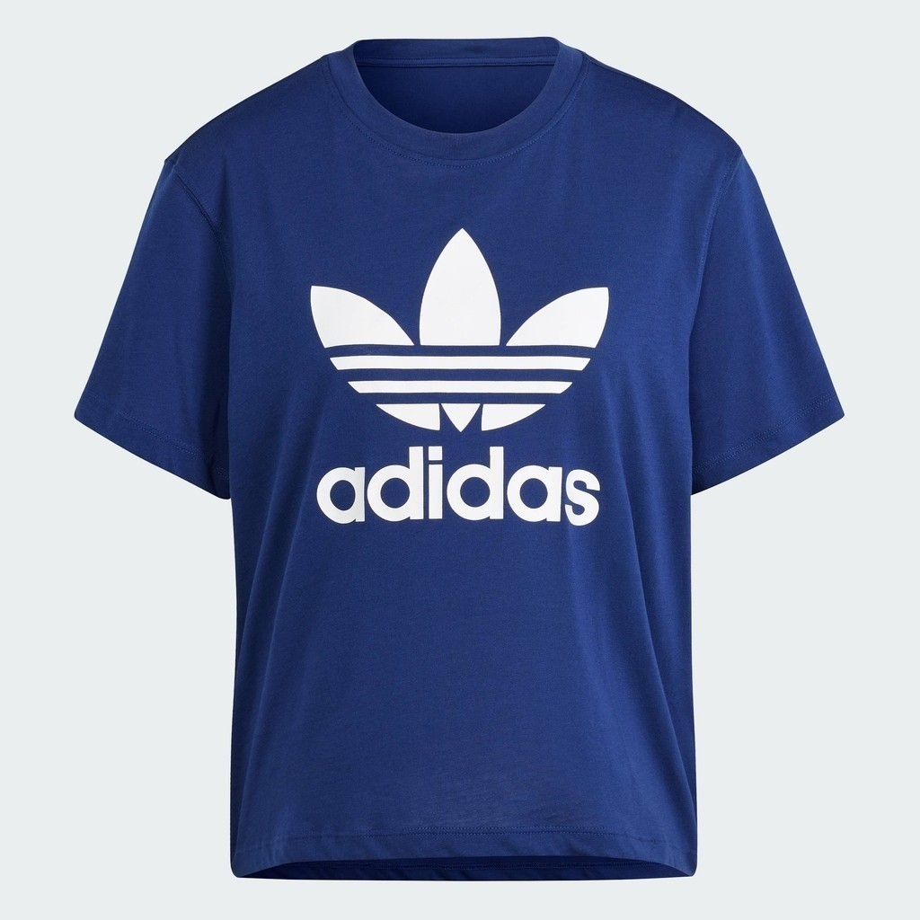 adidas ไลฟ์สไตล์ เสื้อยืดทรงบ็อกซี Adicolor Trefoil ผู้หญิง สีน้ำเงิน IN8440