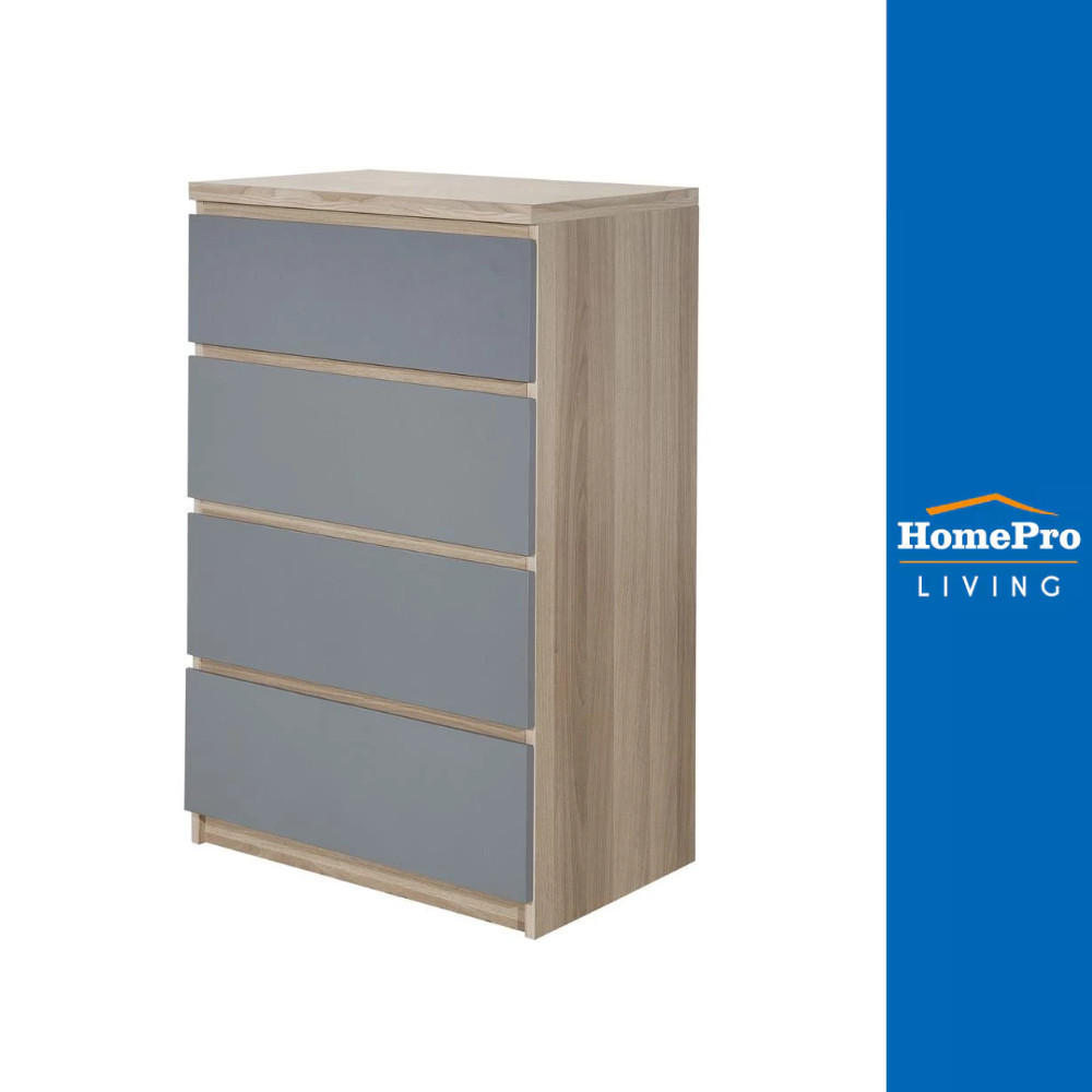 [ จัดส่งพร้อมประกอบ ] HomePro ตู้ลิ้นชัก 4 ลิ้นชัก FINN สีไวท์โอ๊ค/เทา แบรนด์ FURDINI ลิ้นชัก เก็บ ของ