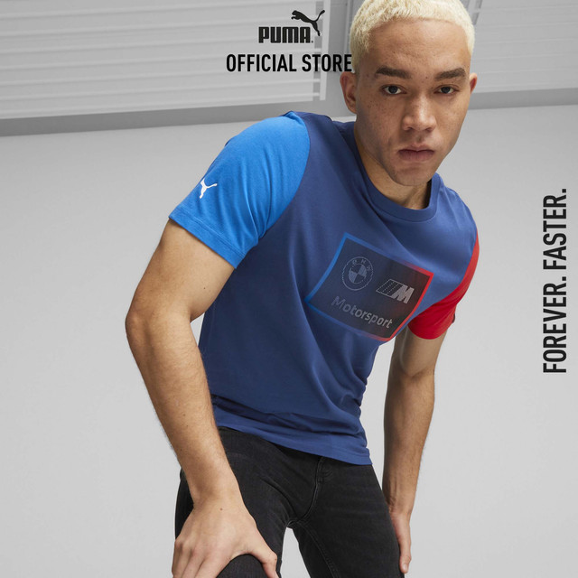 PUMA AUTO - เสื้อยืดผู้ชายโลโก้ BMW M Motorsport สีฟ้า 62129804