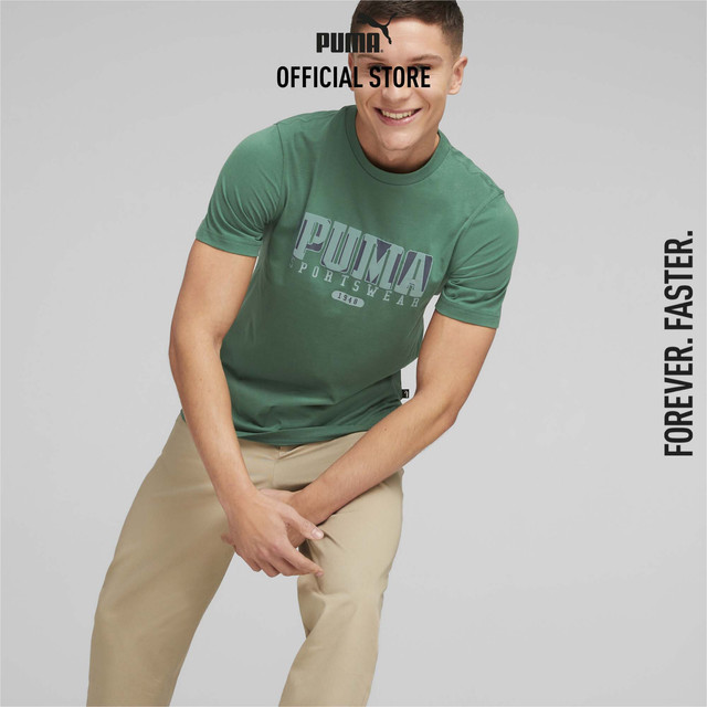 PUMA BASICS - เสื้อยืดผู้ชาย GRAPHICS Retro สีเขียว 67448637