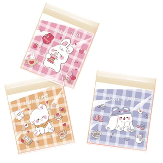 welmart ถุงฝากาวใส่คุกกี้ ใส่ขนม 10x10cm (100 ใบ) ลายการ์ตูน น่ารักมาก