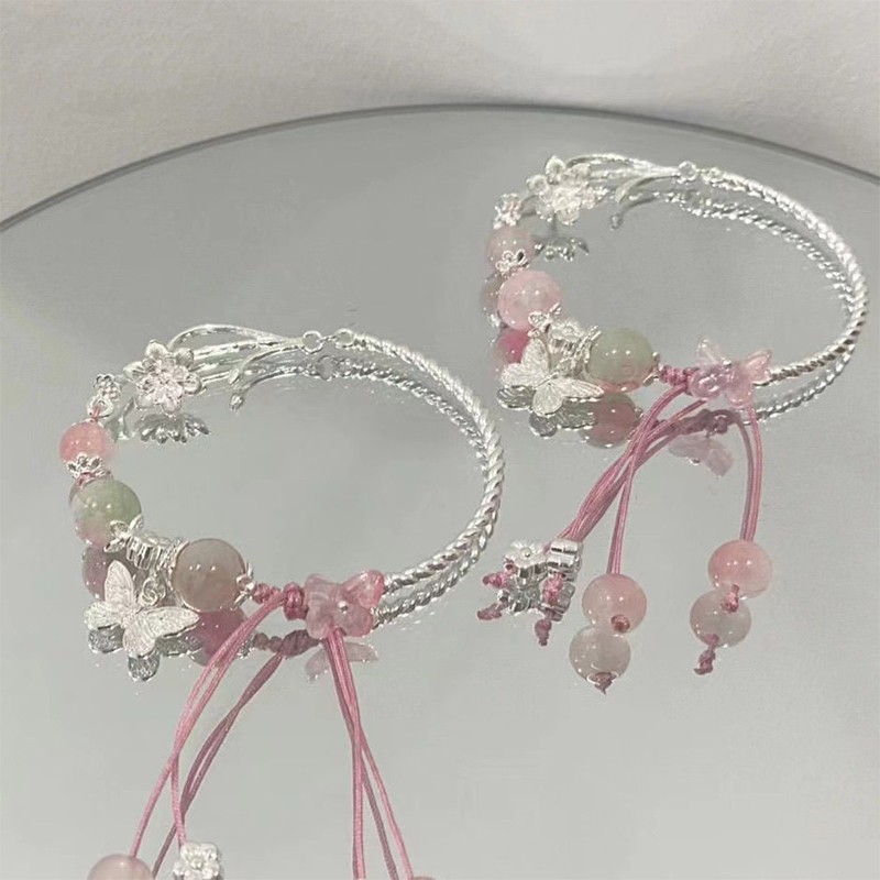 candypop Cherry Blossom กําไลข้อมือผีเสื้อสีชมพูสร้อยข้อมือออกแบบประณีตสร้อยข้อมืออารมณ์หวาน