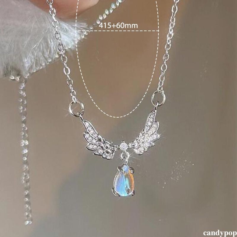 candypop Angel Wings สร้อยคอผู้หญิงเรียบง่ายเพชรสีไทเทเนียมเหล็ก Niche Design Clavicle Chain