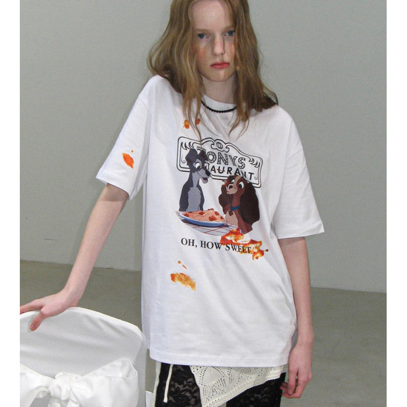 พร้อมส่ง RONRON x Lady and the tramp PASTA LADY AND THE TRAMP OVER FIT T SHIRT tee.