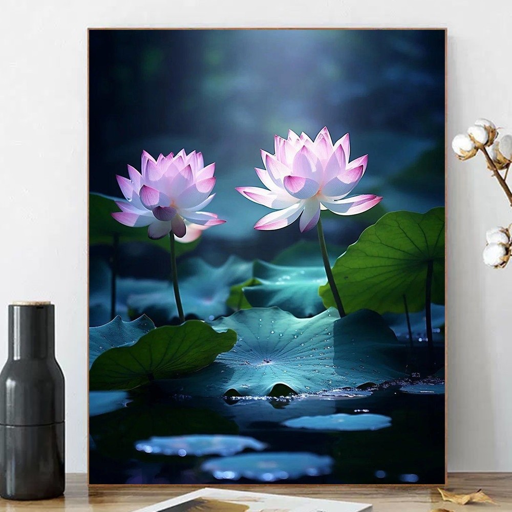 Acandyl Paint By Numbers Kit, Blooming Lotus, 40x50cm, DIY จิตรกรรมดิจิตอล, สีตามหมายเลข Tranquil Floral Art, ภาพวาด Scenic วาดด้วยมือ, ตกแต่งบ้าน, ของขวัญที่ไม่ซ้ําใคร
