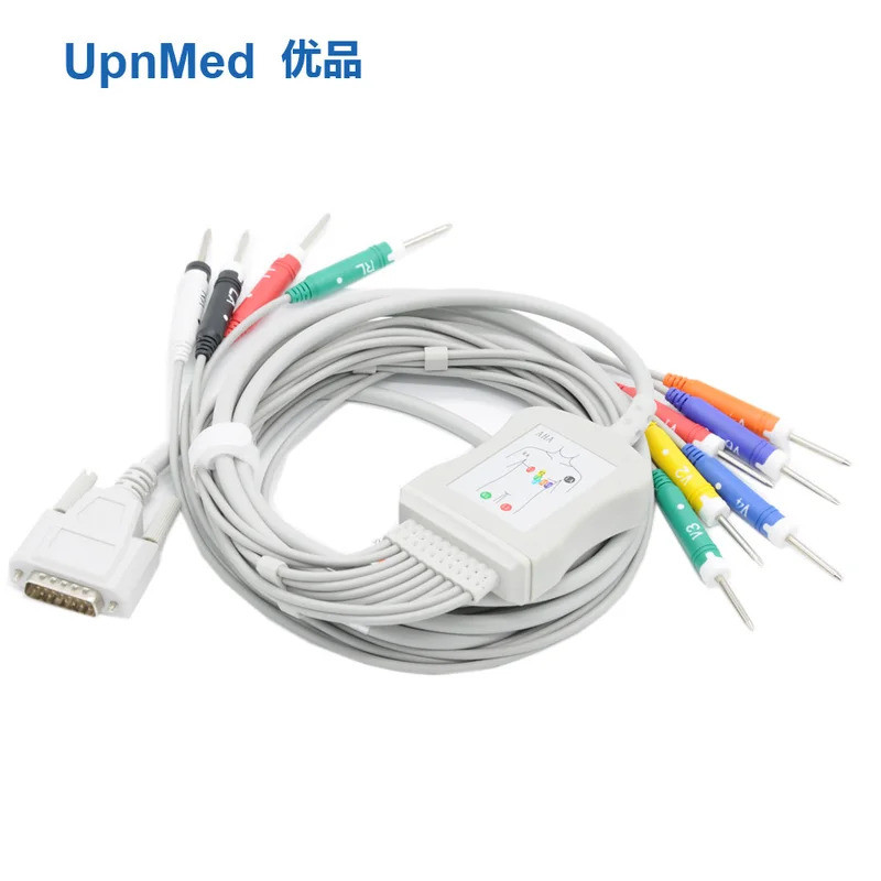 Mortara Eli 10,150,210,250 15พิน,10สาย,ดิน 3.0มม.,สายเคเบิล EKG AHA/IEC พร้อมสายไฟ