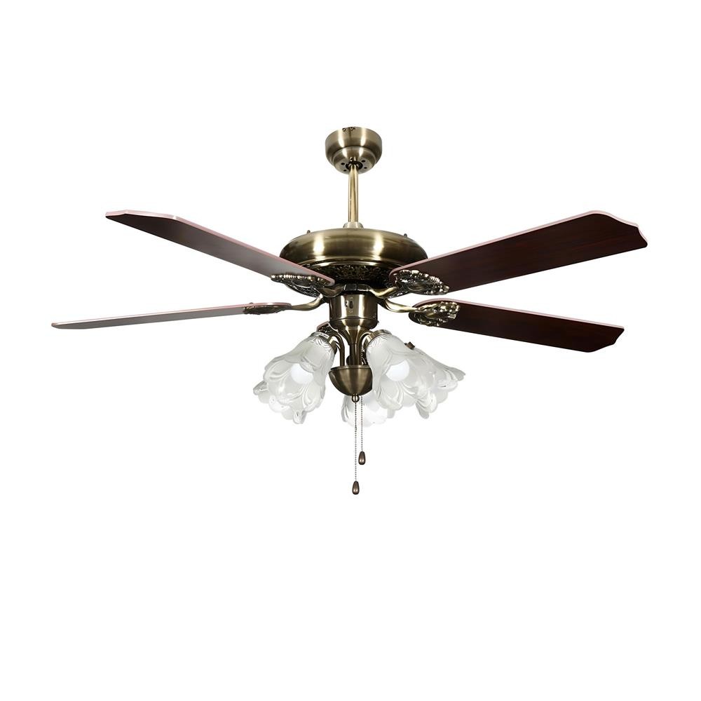 CARINI พัดลมโคมไฟ CA05 ไม้/เหล็ก CLASSIC ทองรมดำ 52" 5ใบพัด 5หัว จัดส่งโดย HomePro