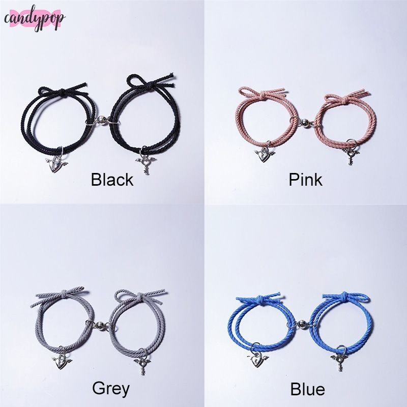 candypop Rubber Band Love Lock Key แม่เหล็กดูดสร้อยข้อมือคู่ Simple Girlfriends ของขวัญแถบคาดศีรษะ