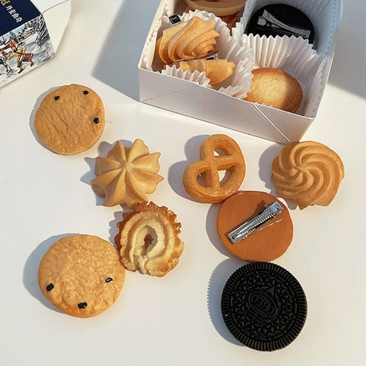 candypop Cookie Hairpin จําลอง Oreo อาหารคลิปด้านข้าง