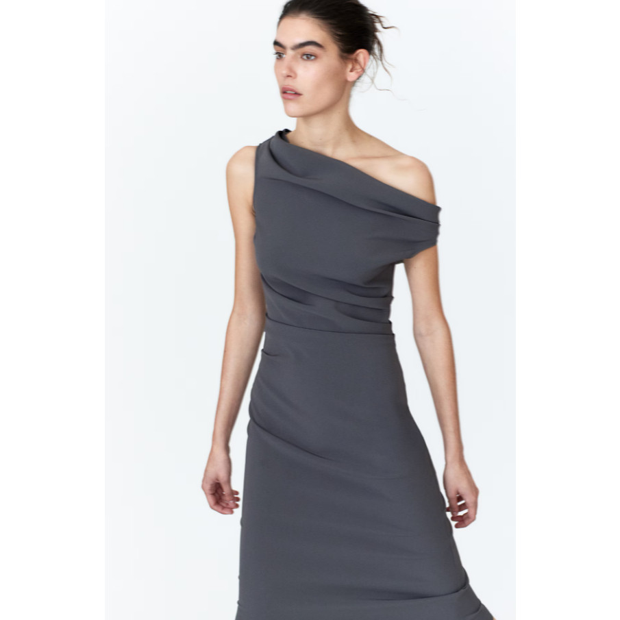 H&M(เอชแอนด์เอ็ม) เดรสผ้าทวิลล์แบบคลุมไหล่ ผู้หญิง 1252058_1