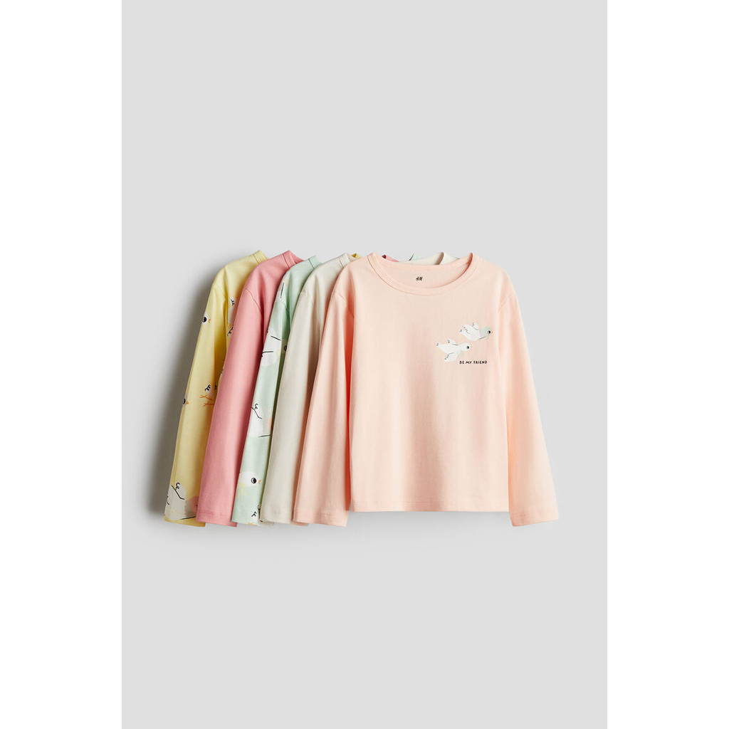 H&M(เอชแอนด์เอ็ม) แพ็ค 5 ตัว เสื้อท็อปส์ผ้าคอตตอนเจอร์ซีย์ เด็กผู้หญิง 1270504_1