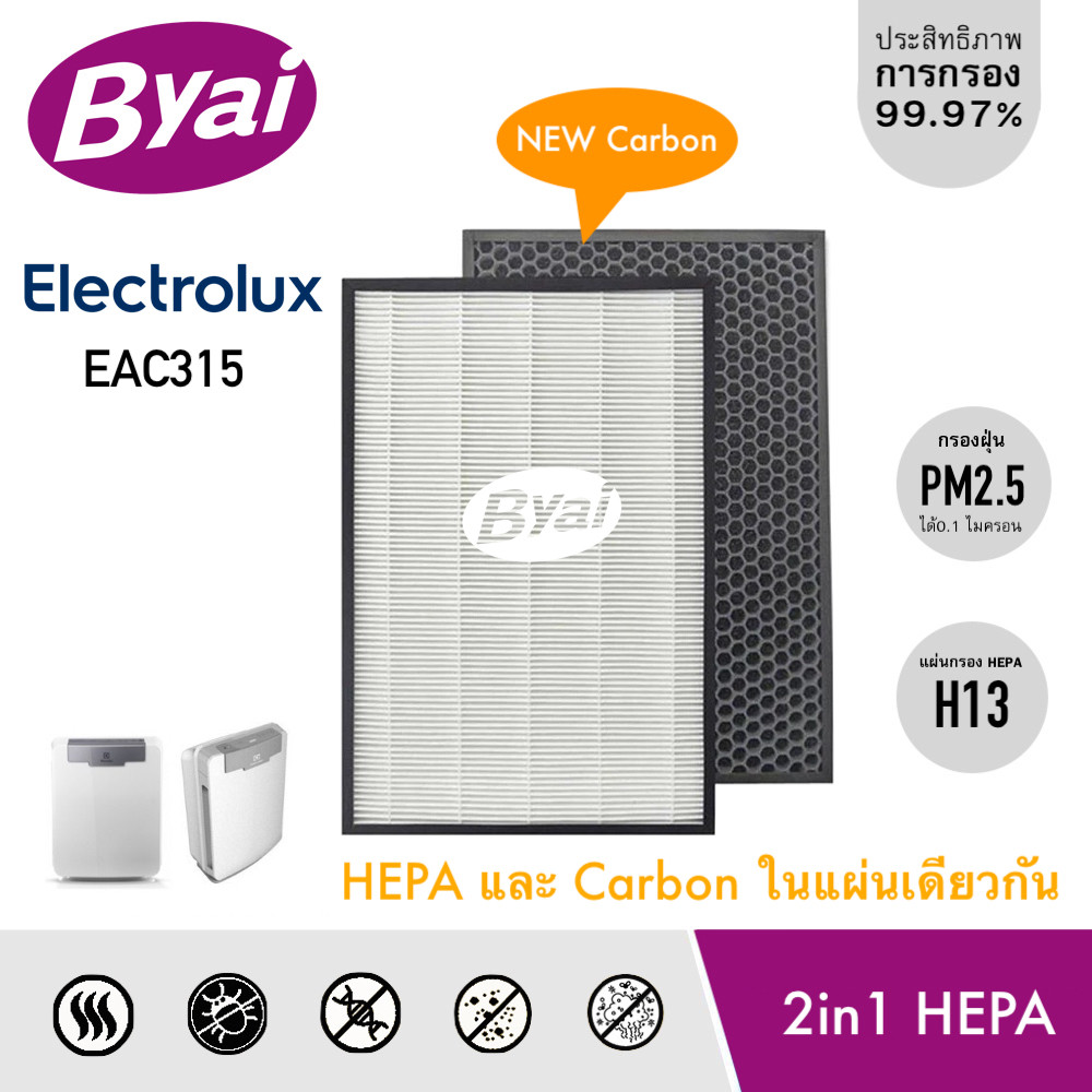 ลดล้างสต๊อก แผ่นกรองอากาศ HEPA Filter สำหรับเครื่องฟอกอากาศ ELECTROLUX EAC315 และแผ่นกรองกลิ่น Carbon Filter