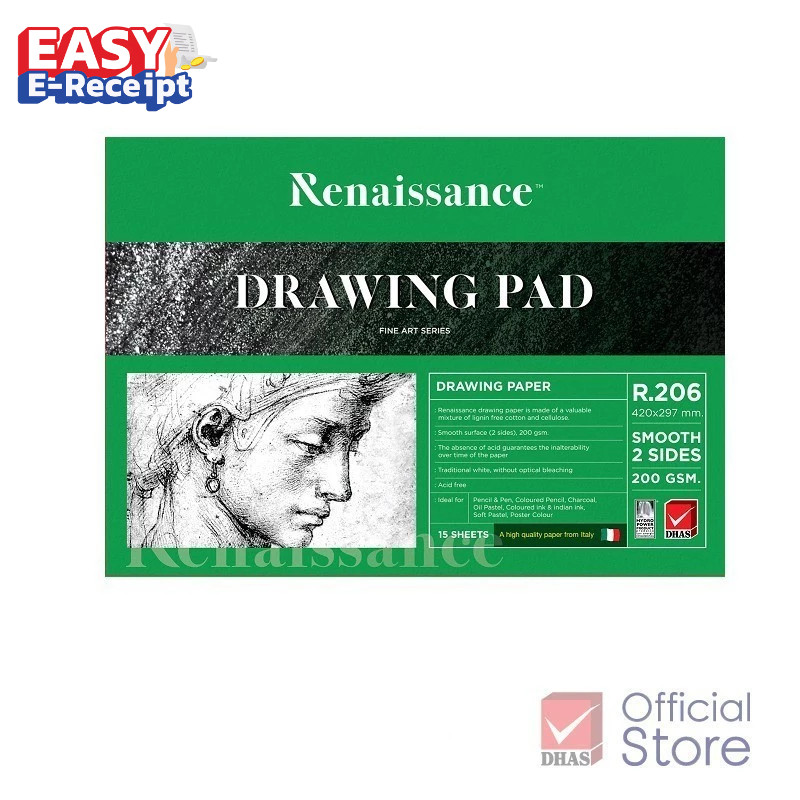 Renaissance สมุดวาดรูป สมุดวาดเขียน 200 แกรม A3 ผิวเรียบ R-206 จำนวน 1 เล่ม