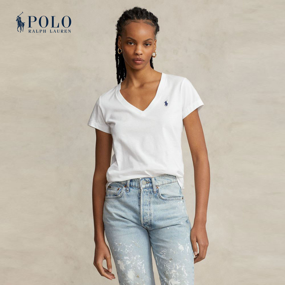 Polo Ralph Lauren เสื้อยืดผู้หญิง Tee-Cotton Jersey V-Neck Tee รุ่น WMPOKNINCU20704 สีขาว