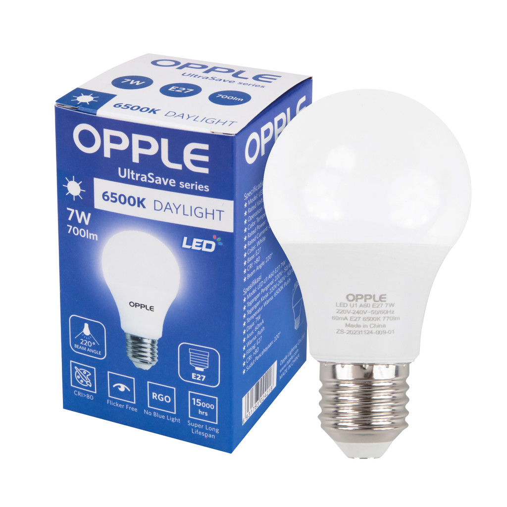 OPPLE หลอดไฟ LED E27 7W Daylight รุ่น LEDUSA60