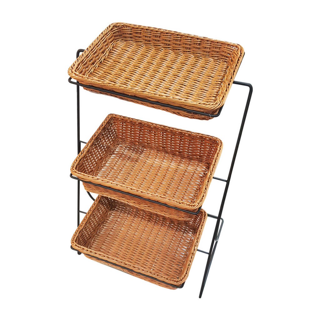 ถาดหวายเทียมอเนกประสงค์ทรงเหลี่ยม 3 ชั้น KASSA HOME รุ่น ZY19231CH สีน้ำตาล